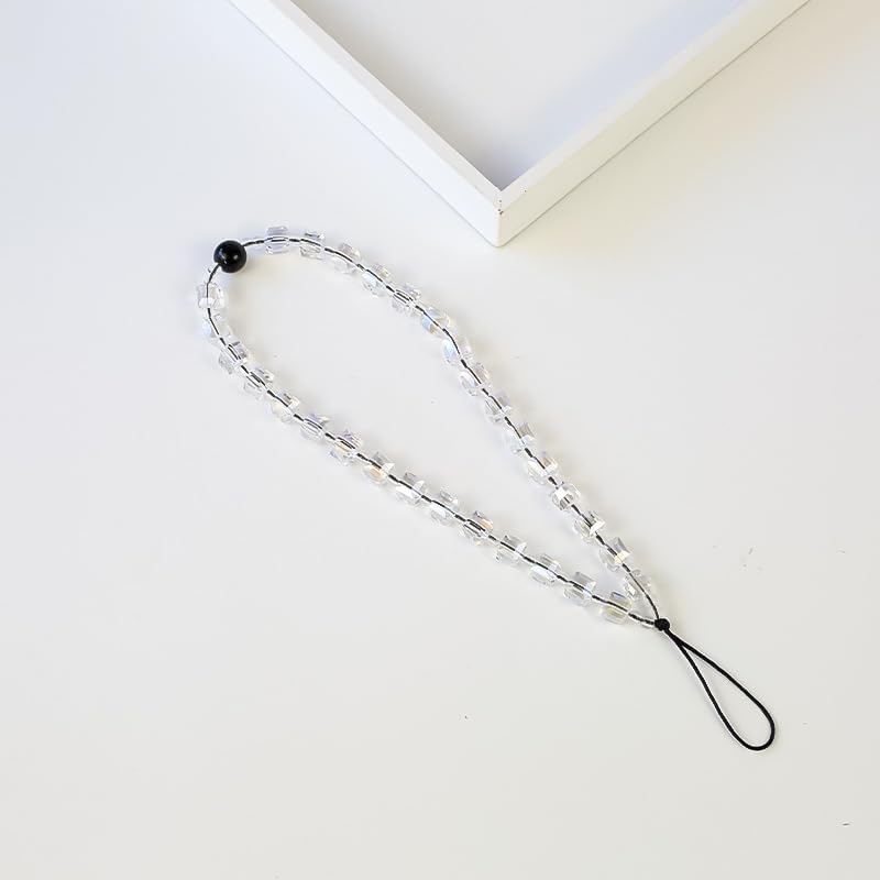 WCCH Beaded Phone Charm Y2K Kawaii Handmade Acrylic Phone Lanyard Wrist Strap for Camera Bag Airpods Keychain Charm Transparent Square Crystal - Image 4